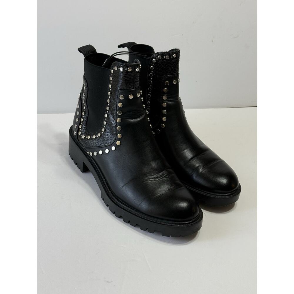 ZARA Black Studded Chunky Lug Sole Biker Ankle Boots Women’s Sz 37 (6.5)